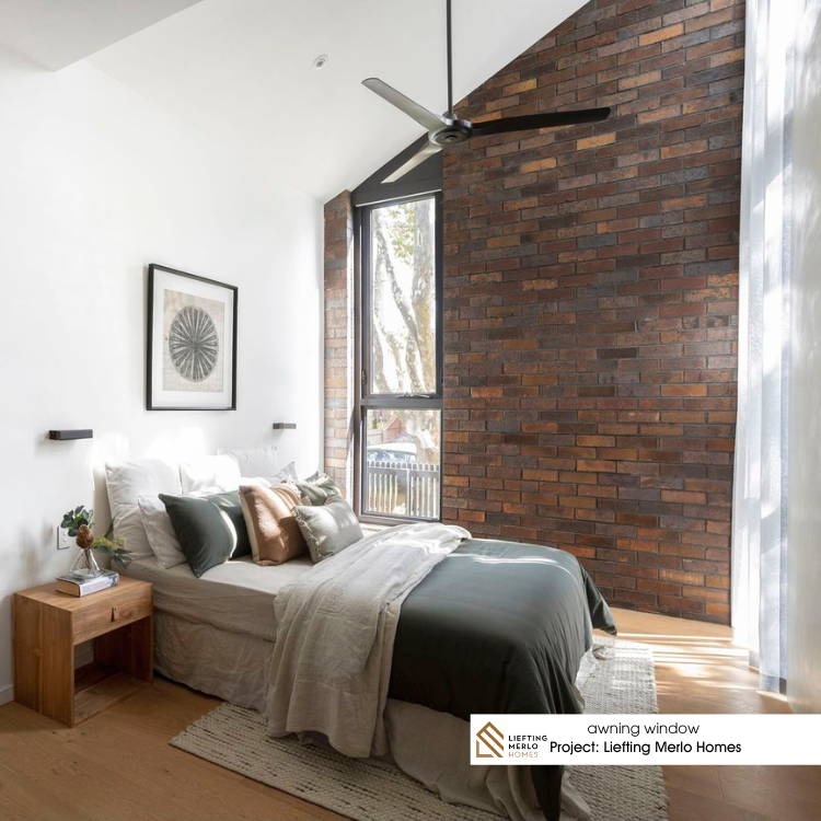 Awning window design for Australian homes .Room with bed and window