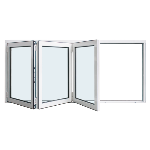 bifold windows with white frame on a white background