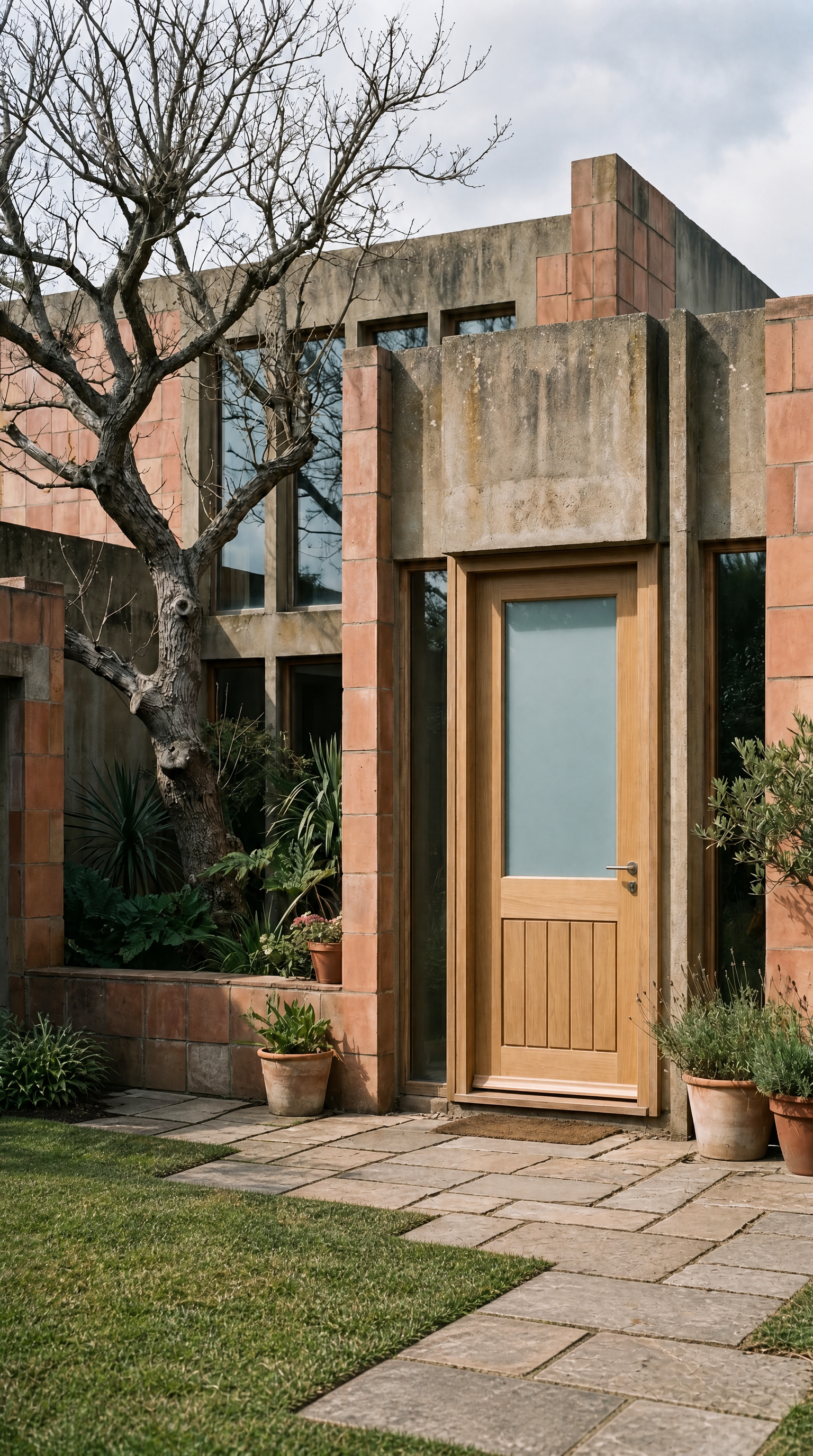Half Lite Front Timber Door - White Mexicano