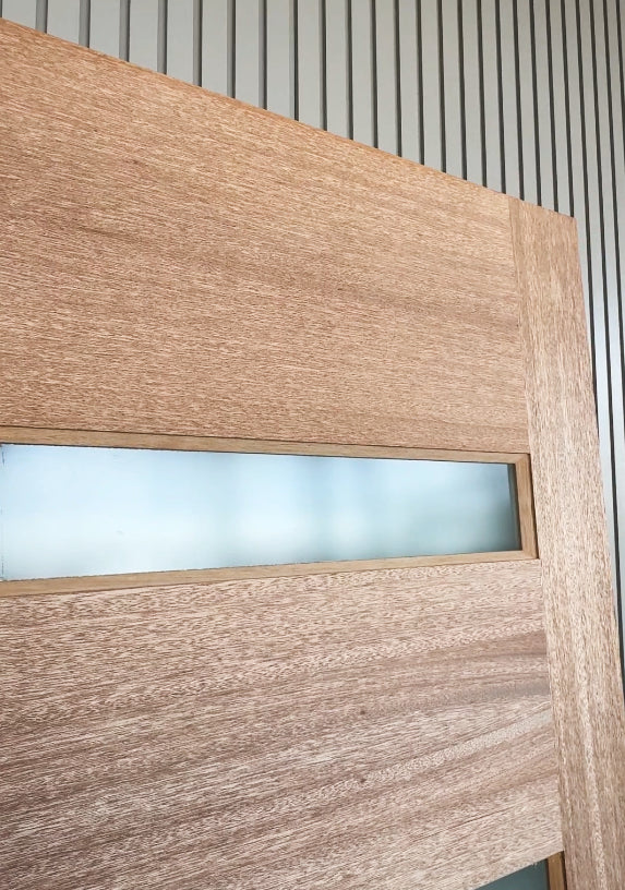 Angled view of Meranti Malibu 4 Lite entrance doors exterior finish