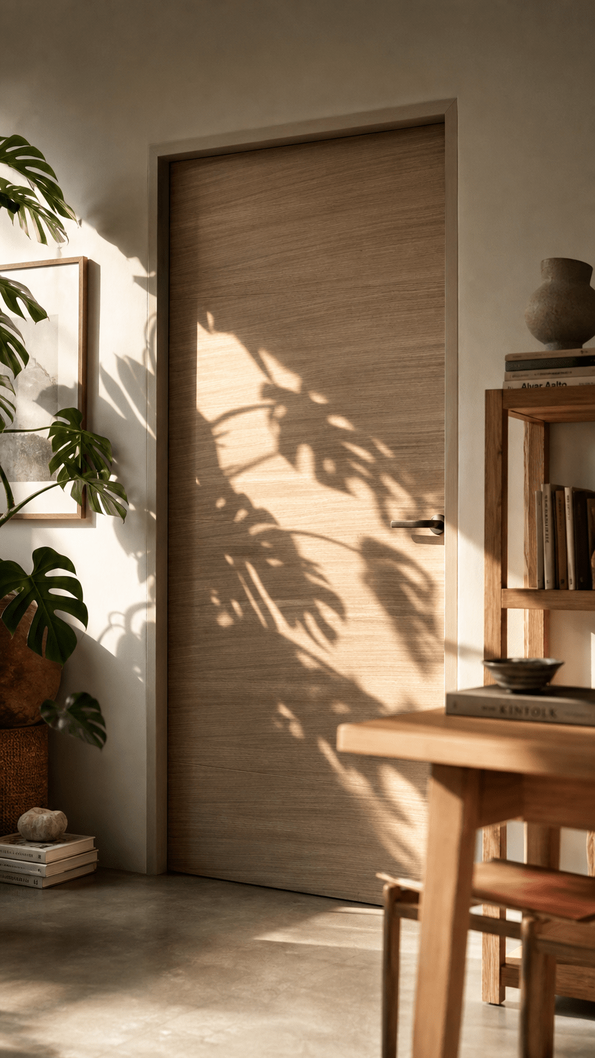 angle view Santador white oak internal door with routed groove design 