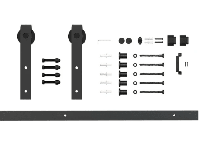 Barn door hanging set rollers and track detail