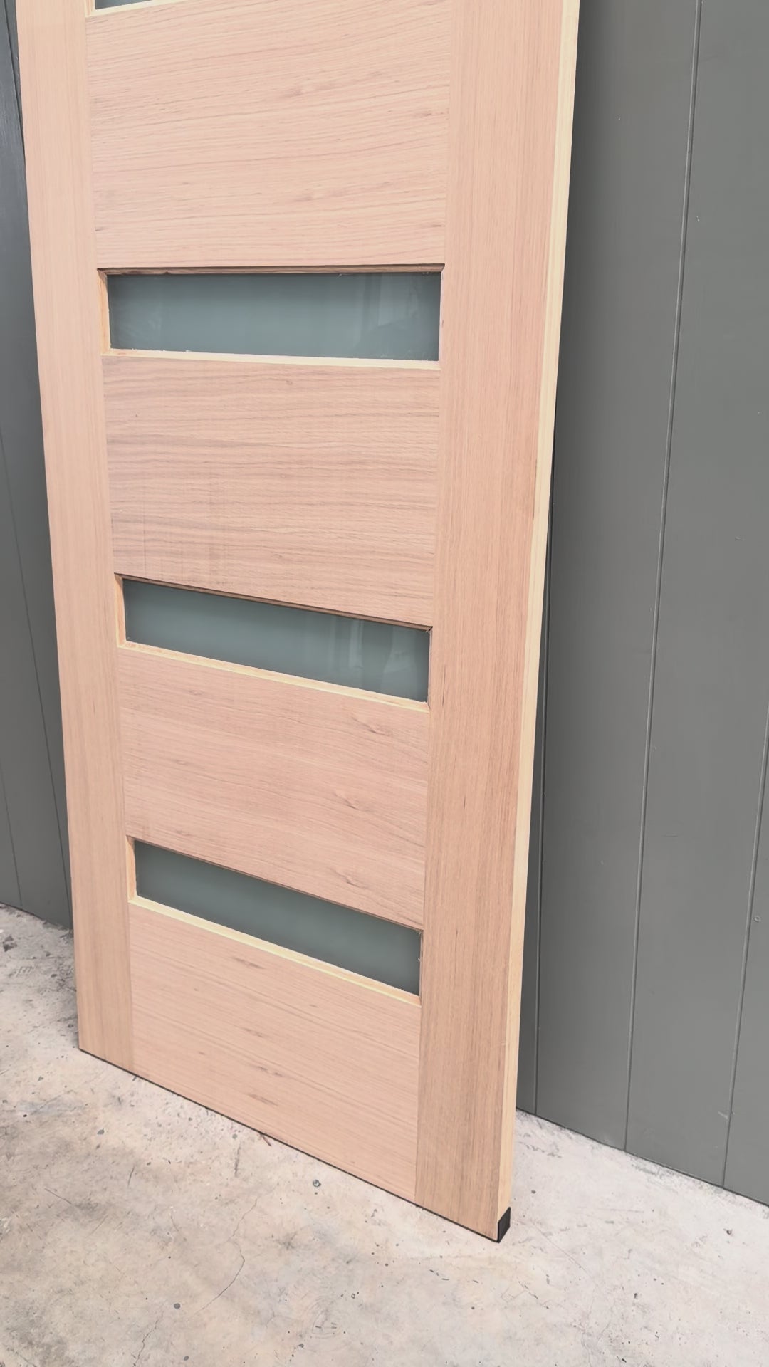 Hardwood entrance door with double glass panel Malibu design